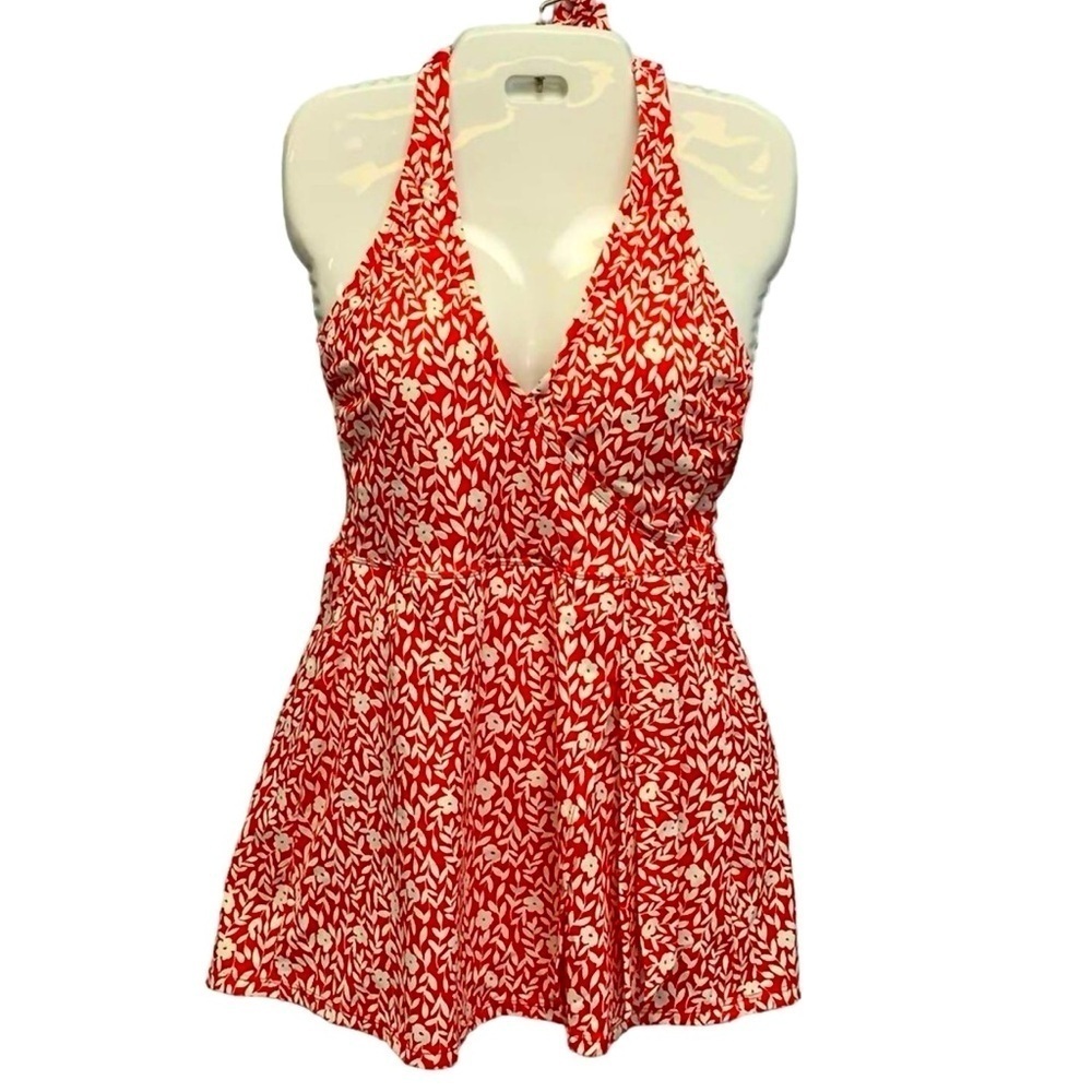 Women’s DRAPER JAMES Summer Picnic faux wrap halter swim dress- Size Small